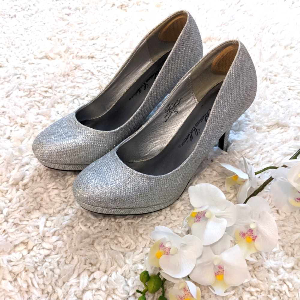 De Blossom Collection Silver Sparkle Heels
